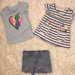 ☀️Cat & Jack Girls jean shorts w/ 2 shirts